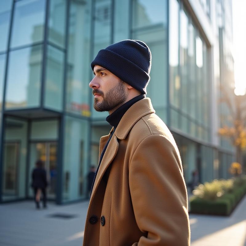 ビジネスコートに合わせたビーニー